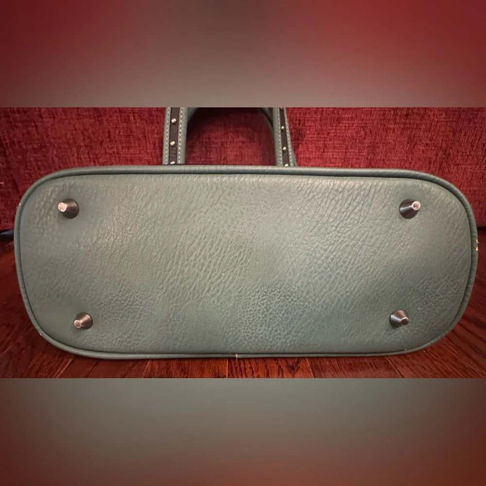 Montana West Buckle Shoulder Tote Purse Concealed Carry Rhinestones Black Blue - Picture 7 of 11